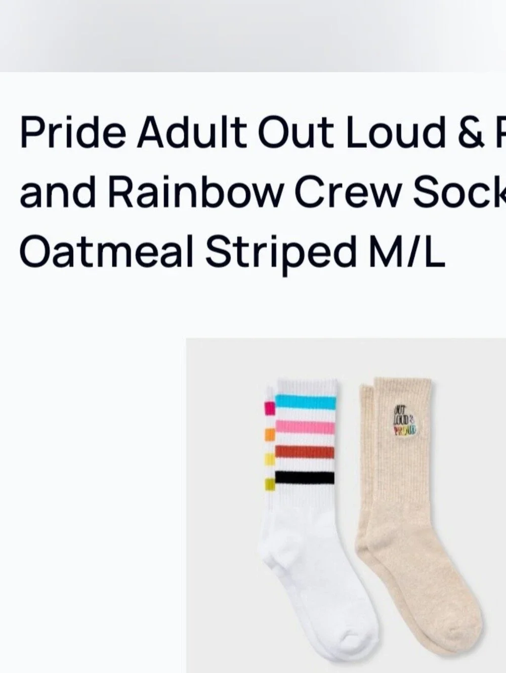Target Men's 2-Pack Crew Socks - White & Oatmeal with Rainbow Stripes